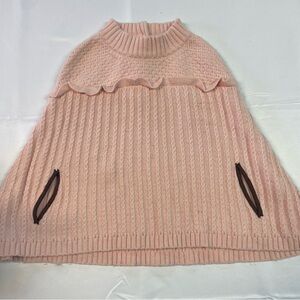 Pink Knit poncho wool blend with chocolate brown out lined pockets. Girls size 6